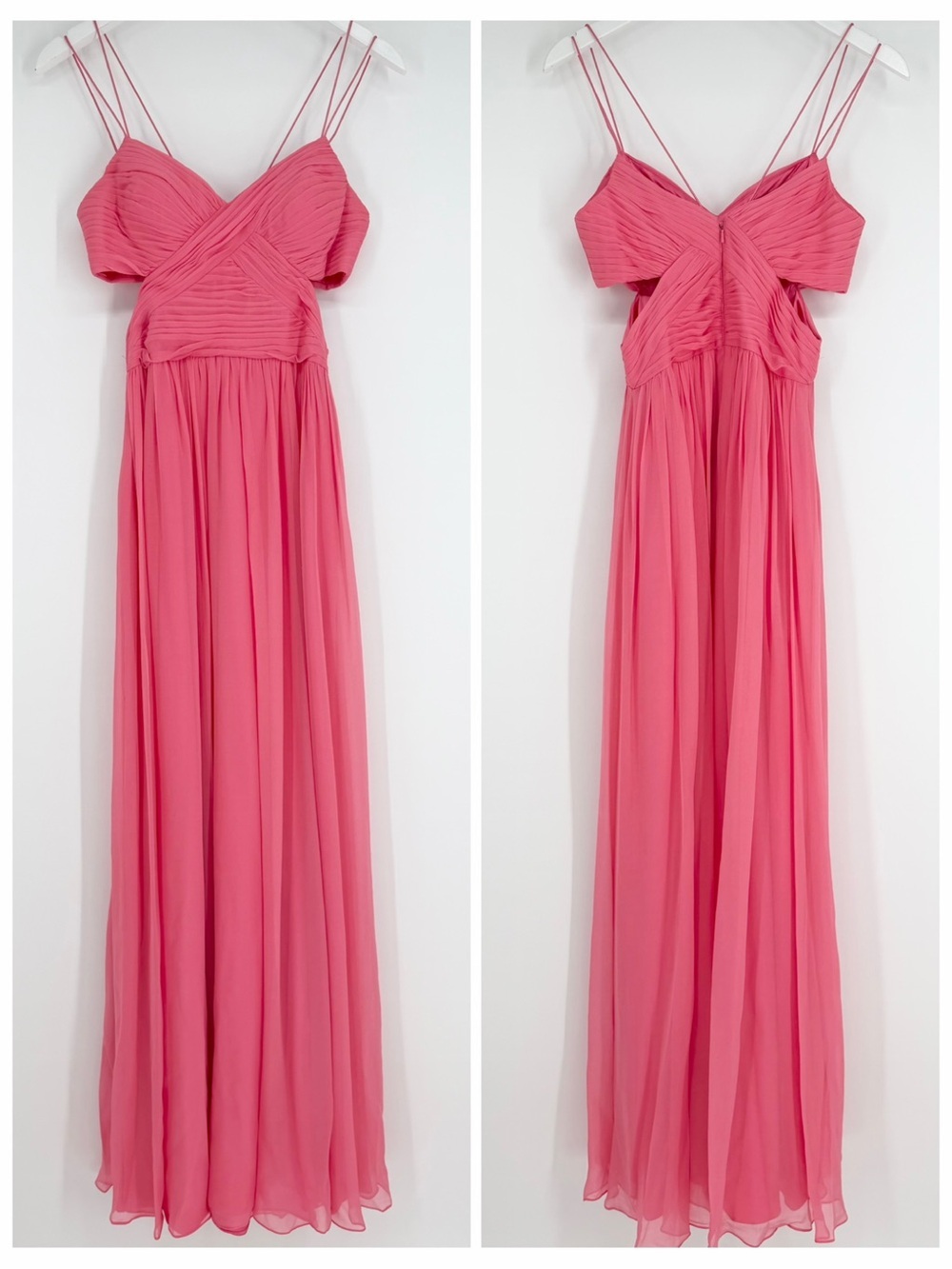 Aiden Maddox Strappy Pink Silk Cut Out Maxi Gown Dress